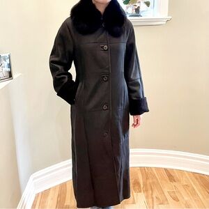 NWOT Shearling Leather & Fur Chocolate Brown Coat-Bod & Christensen Couture